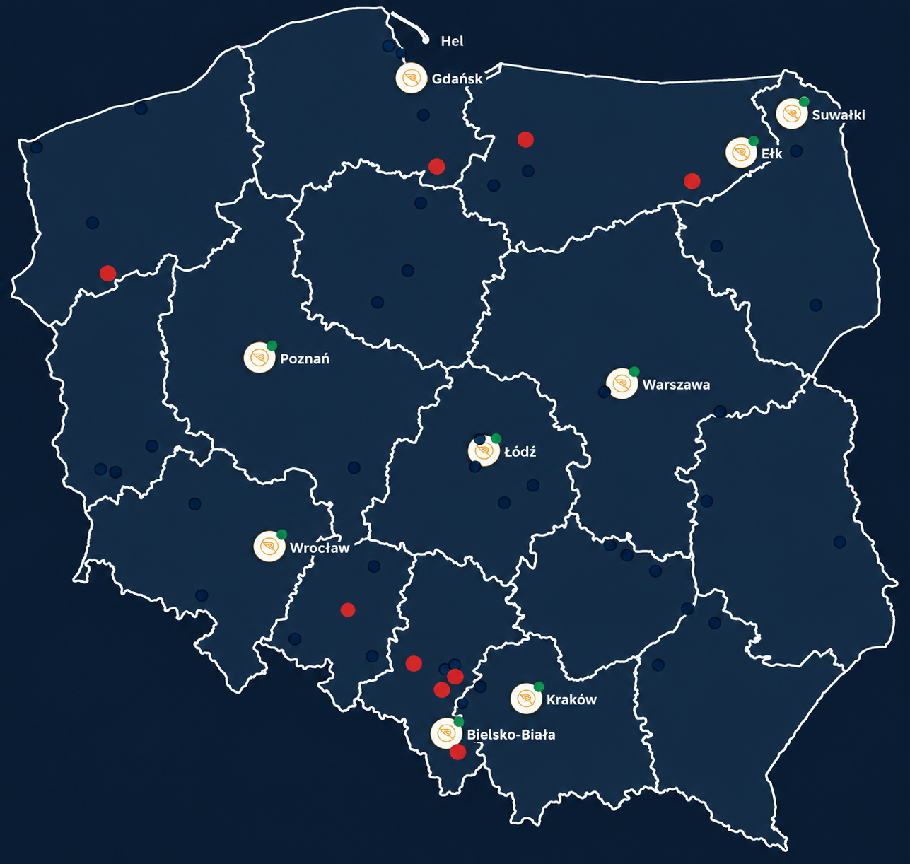 Biura Ralen Group i Works4You: Bielsko-Biała, Ełk, Warszawa, Suwałki, Gdańsk, Poznań, Wrocław, Kraków, Łódź, Lwów, Winnica, Kijów